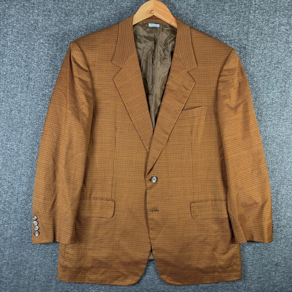 Brioni Blazer Jacket Men 44R Brown Windowpane Sport Coat Italy Made